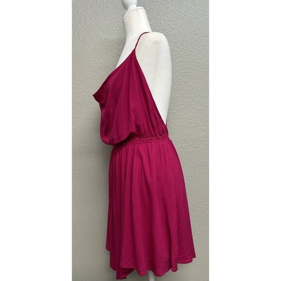 Indah Tahani Drape Neck Strappy Back Fuchsia Flowy Mini Dress Size Large - Picture 2 of 13